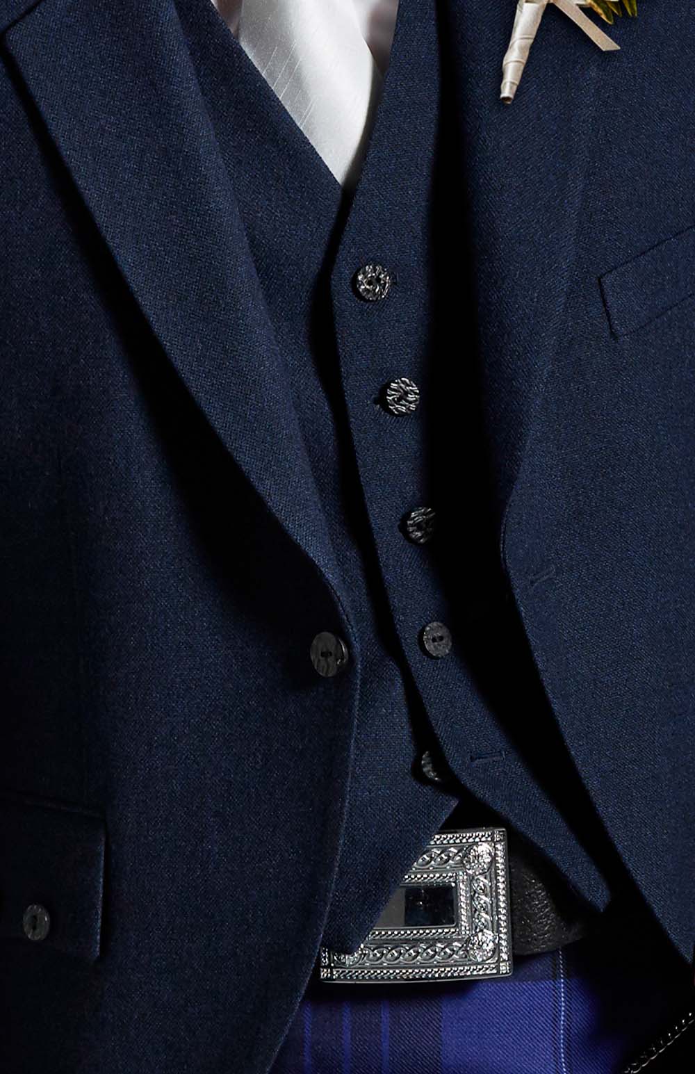 5-Button Navy Tweed Waistcoat - Gilt Edged