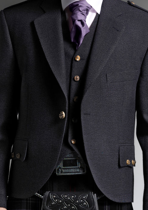 5-Button Charcoal Tweed Waistcoat - Gilt Edged