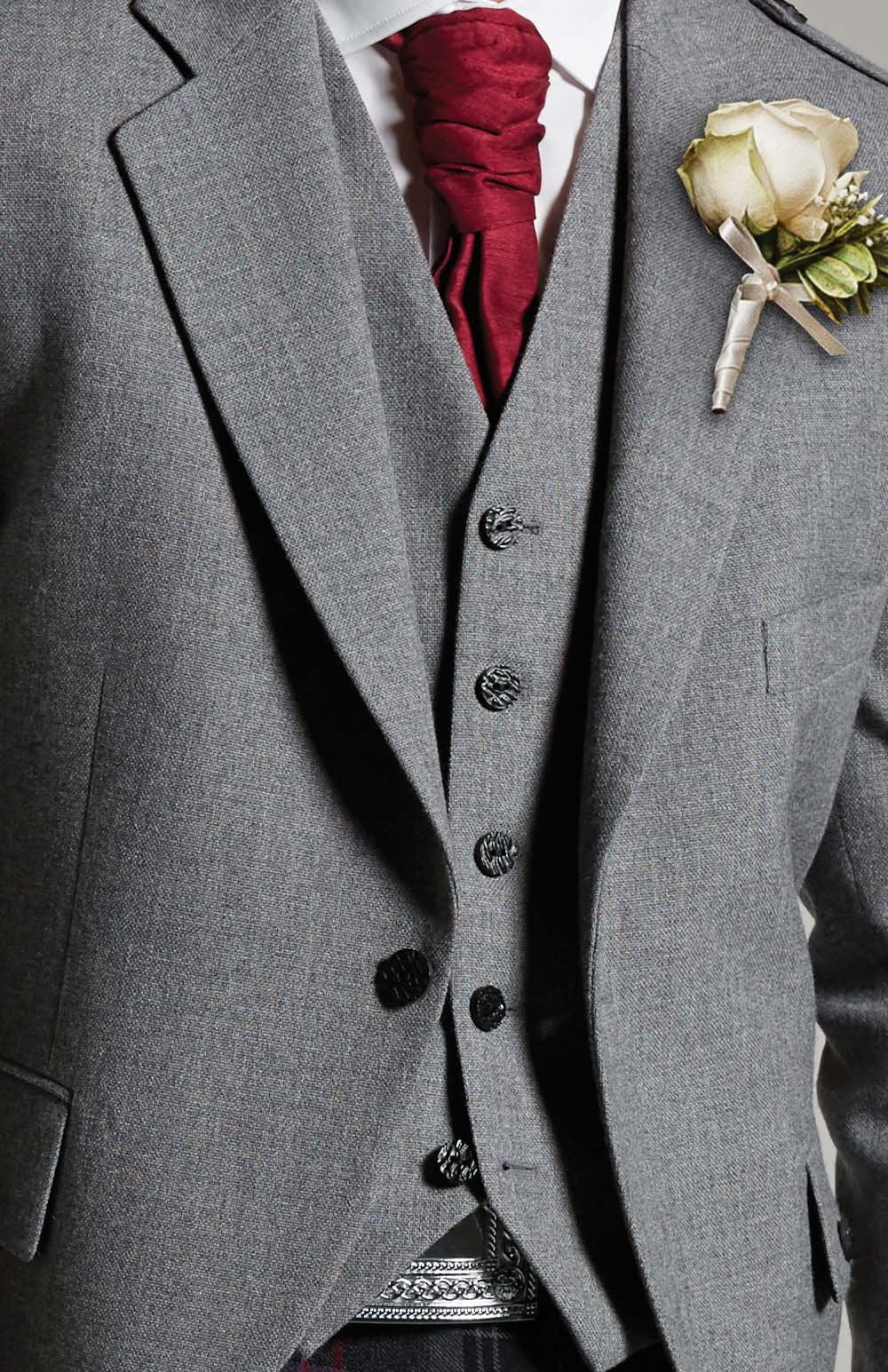Ex-Hire 5-Button Light Grey Tweed Waistcoat - Gilt Edged
